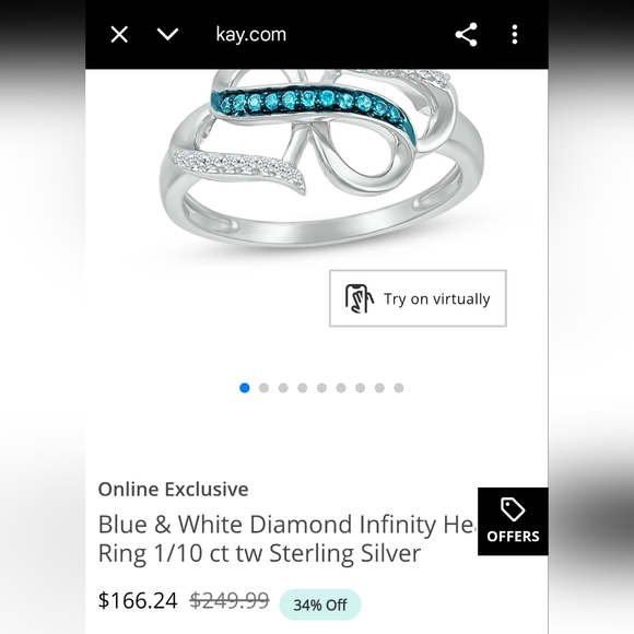 Genuine Diamonds & Blue Diamonds Ring in Sterling Silver 925 Size 7 - Picture 7 of 8